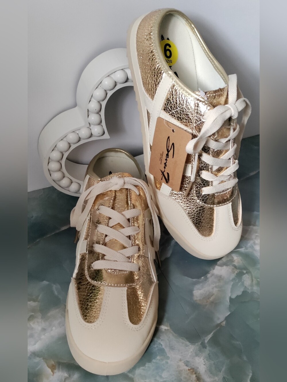 Seven7 Gold & White Metallic Sneakers Size 9 NWT